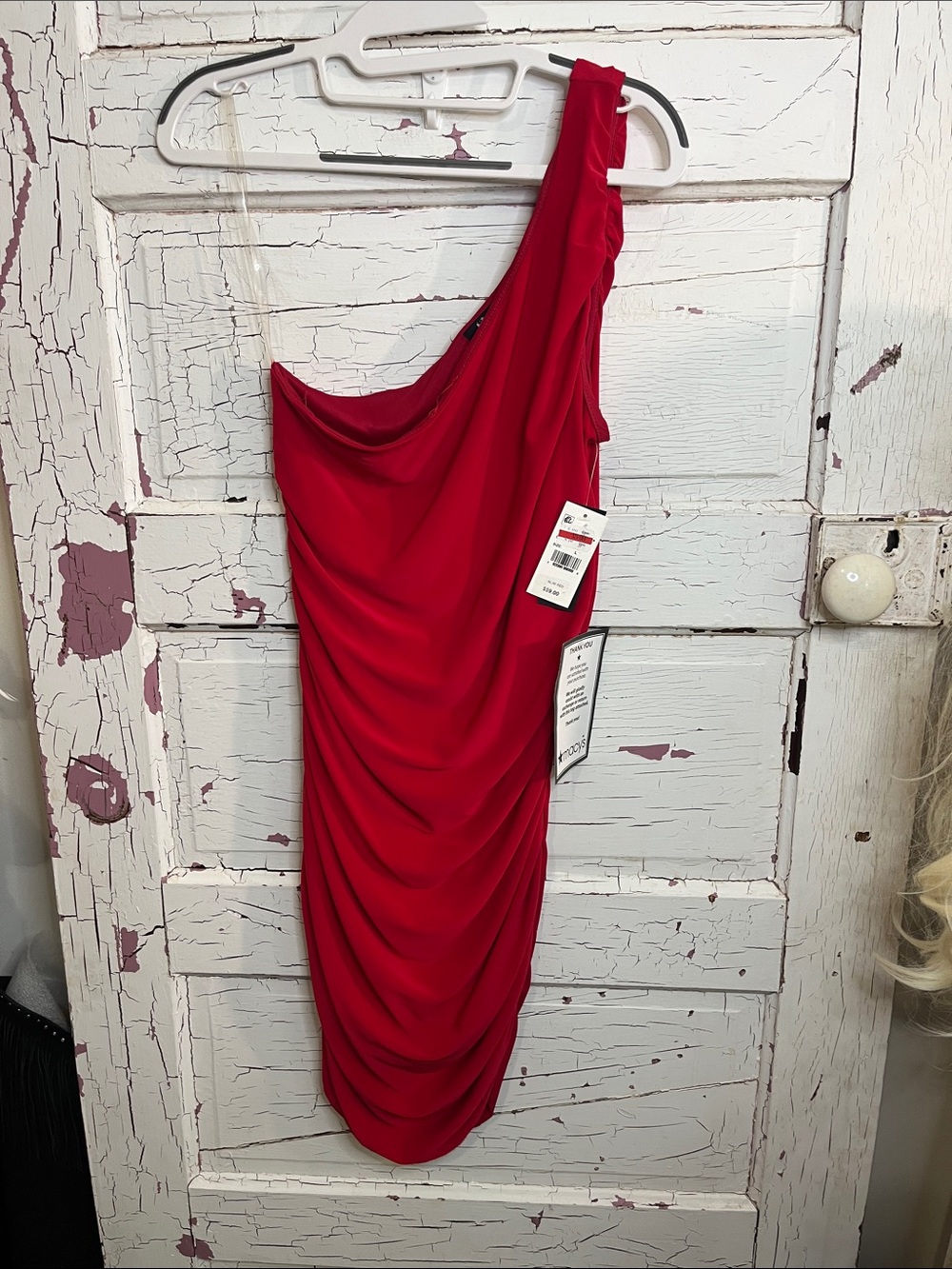NWT Jump One-Shoulder Ruched Dress in Red MSRP $59 Macys